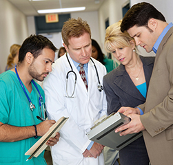 Professionals and doctors reviewing chart